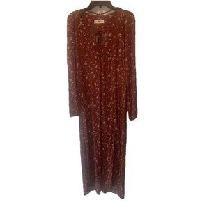 Natural Life Burgundy Floral Side Slit Maxi Dress Large Boho Prairie Hippie